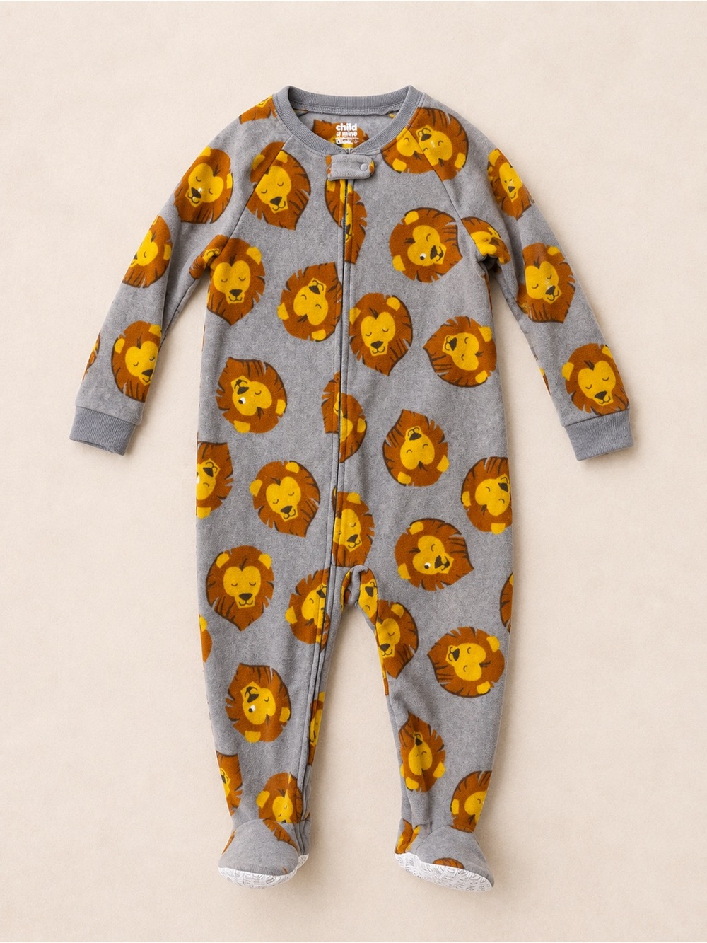 Carter’s 4T child of mine Fleece Gray Footed One-Piece PJs with Lion Faces